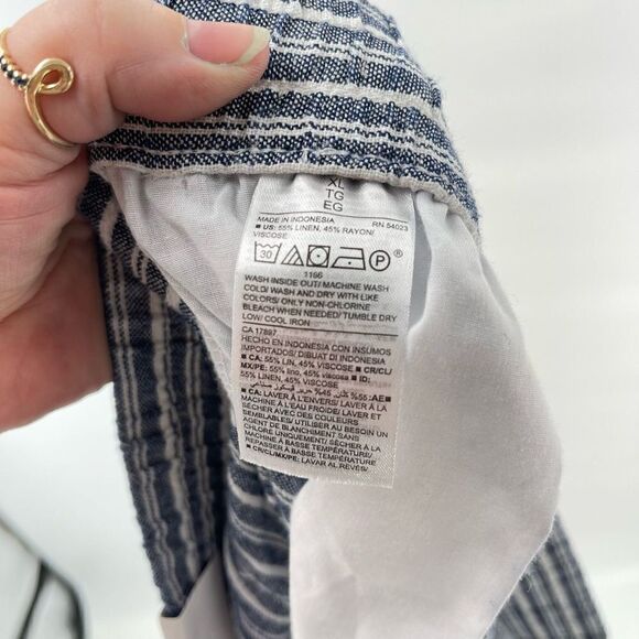 NWT Old Navy linen striped pants elastic waist XL high rise blue white - Picture 11 of 14